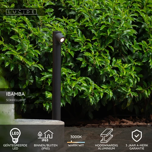 Lucide IBAMBA - Sokkellamp - LED - 1x6W 3000K - IP65 - Zwart - USP